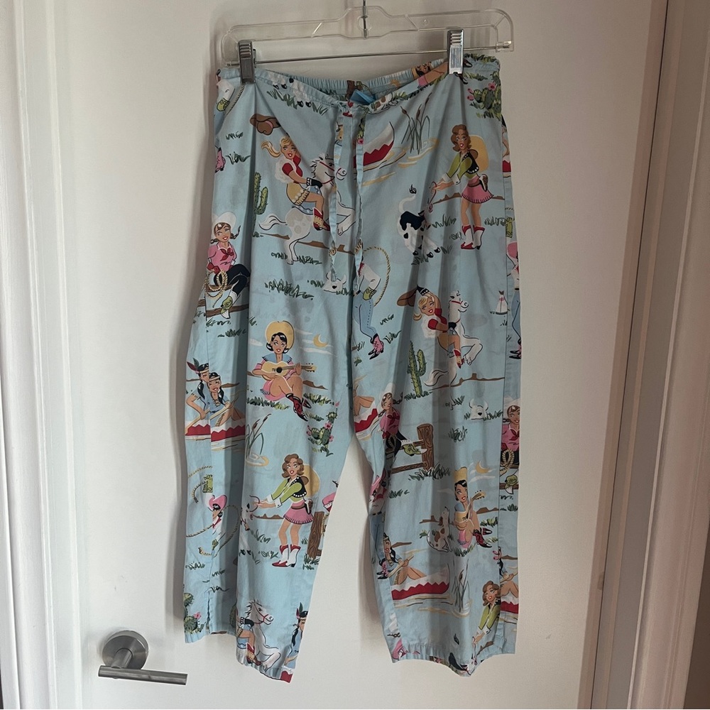 NIck & Nora Sleepwear Vintage Cowgirl Print Capri Pajama PJ Pants Western Theme